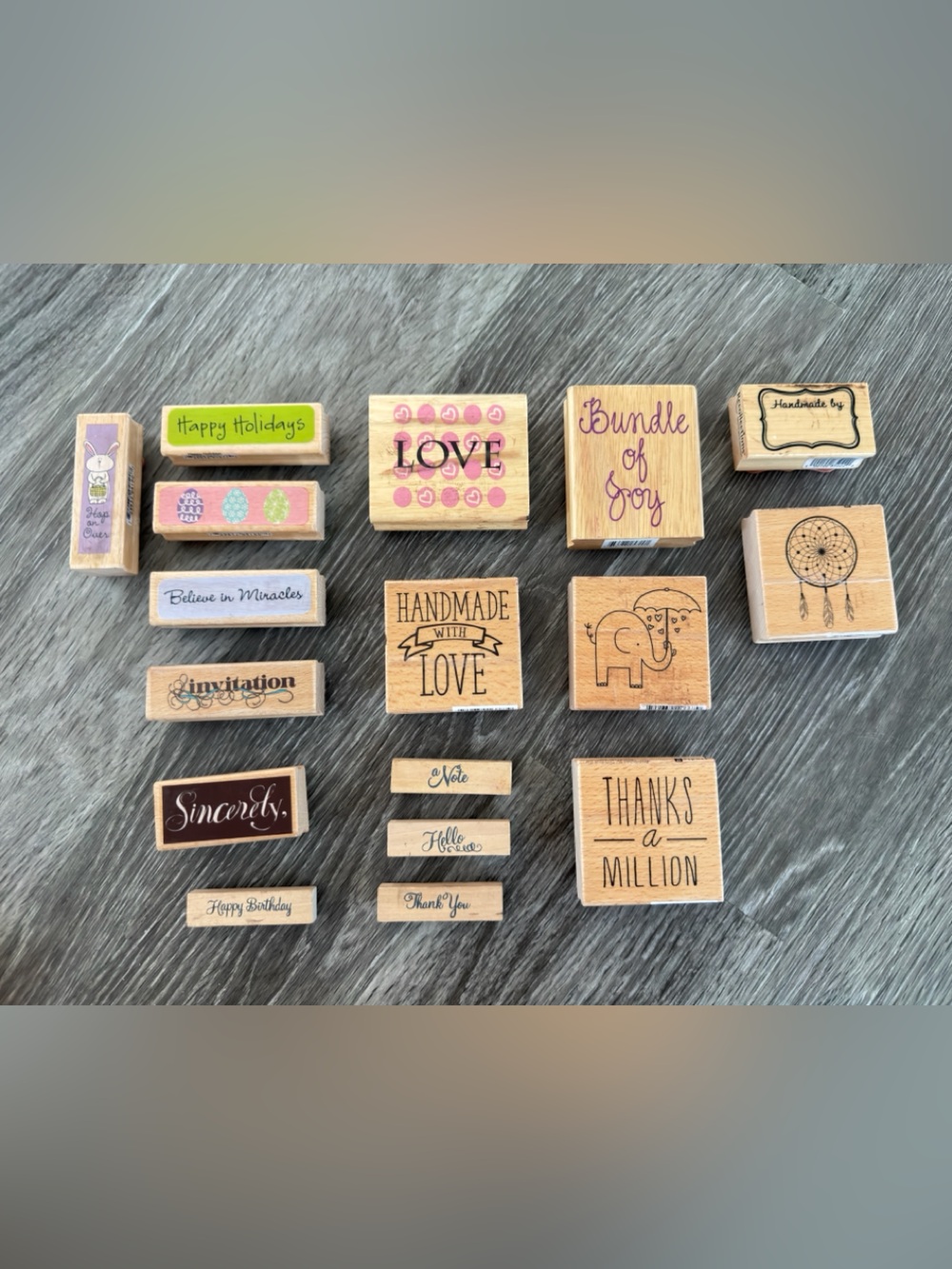 Assorted Wooden Sentiment Stamps - Natural Wood